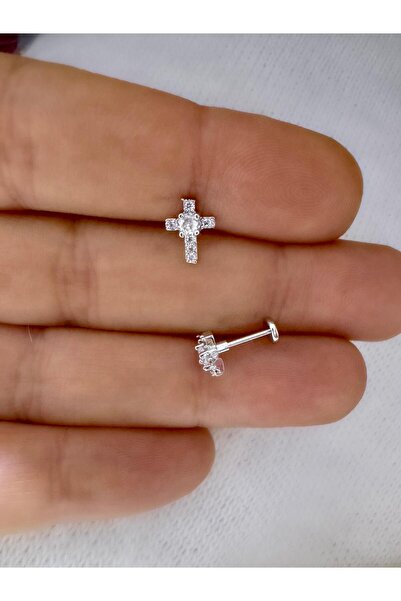 Arescollection 1 ADET ZİRKON TAŞLI HAÇ TRAGUS HELİX LOBE UYUMLU PİERCİNG