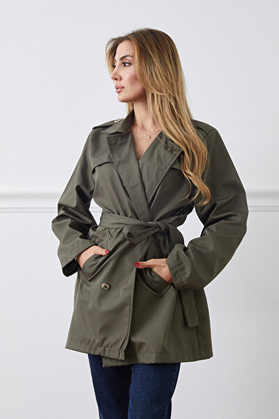 DPARİS Plus Size Belted Buttoned Trench Coat
