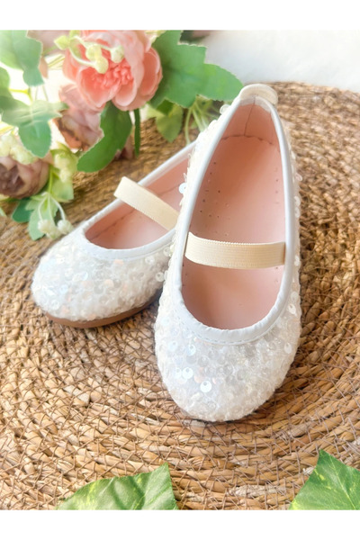 aysskids White Sequined Girl's Baby Ballerinas