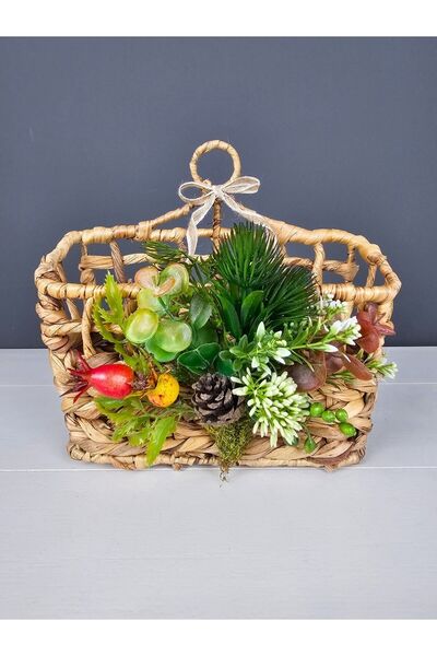 EVİMTATLIEVİM سلة بريدية من القش للحديقة الشتوية، صندوق بريد، حامل صحف، زينة للباب، 25 سم