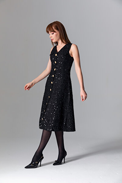 TUSSMADE Siyah Payetli Tüvit Elbise