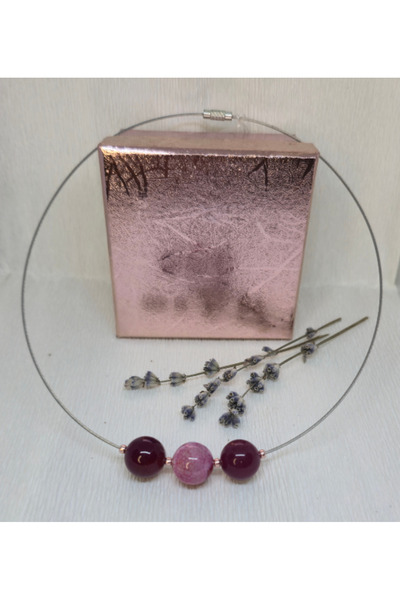 Amma Design Colier lucrat manual „Aură roz” cu pietre semiprețioase roz