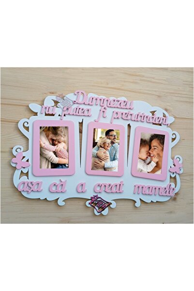 damoro Photo frame with 3 photos, Gift for Mom, wood, white/pink