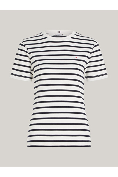 Tommy Hilfiger Women Breton Ecru/Desert Sky Slim Cody Crew Neck Short Sleeve T-Shirt