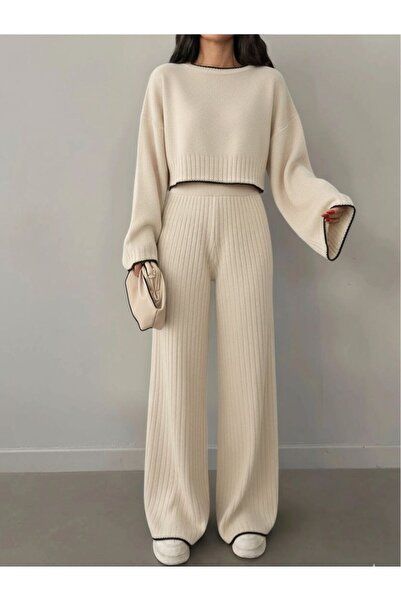 LocaMz Contrast Stitching Detailed Women's Knitwear Set – Oversized Models