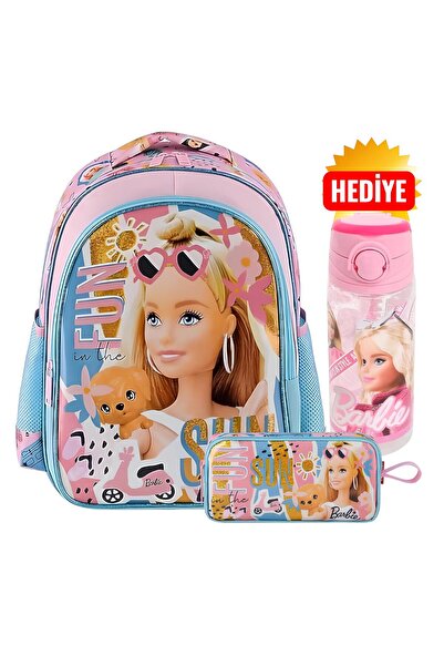 Barbie Okul Çantası , Çift Gözlü Kalem Çantası - Suluk Matara Hediye