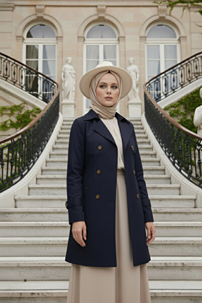 Zeneva Collection Trench Hijab pentru femei, din gabardină elastică din bumba...