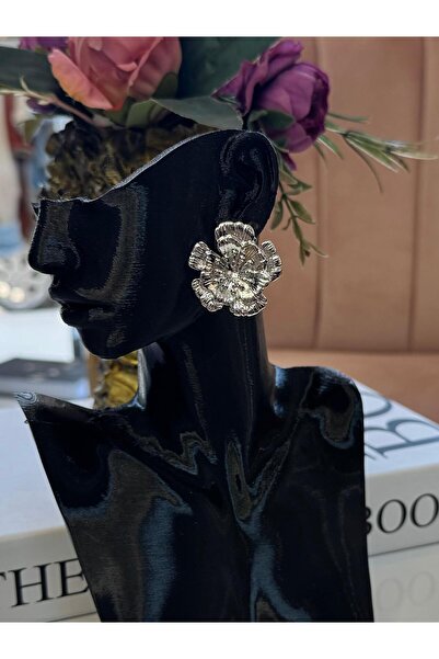 My Life Accessory Silver Silver Color Flower Figured Women's Steel Earrings Shiny and Stylish Model