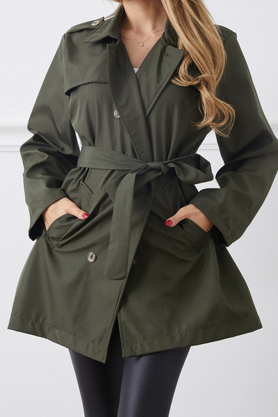 DPARİS Plus Size Belted Buttoned Trench Coat
