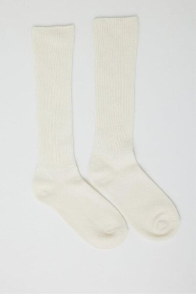 BONY SOCKS Дамски вълнени чорапи до коляното, цвят екрю