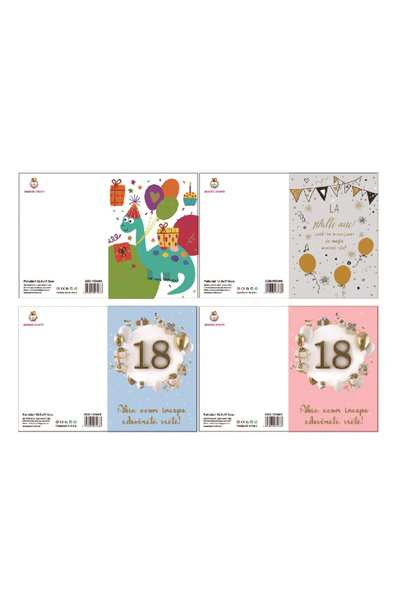 Mirific Party Set de 8 felicitări, 17,5×12,5 cm, modele asortate, ziua de naș...