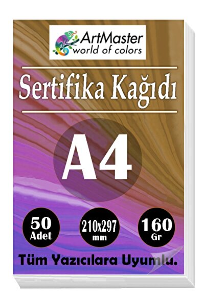 Artmaster A4 Sertifika Kağıdı 50 Adet Gramajlı Fotokopi Kağıdı 160 gr Tüm Yaz...
