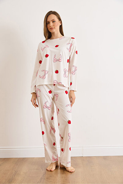 Olalook Set de pijamale cu mâneci lungi Strawberry bumbac 100% pentru femei PJM-00000024