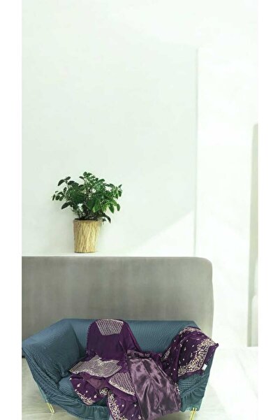 Generic Premium Velvet Hand-Embroidered Indian Saree with Matching Blouse and Pati Coat -Wedding Wear