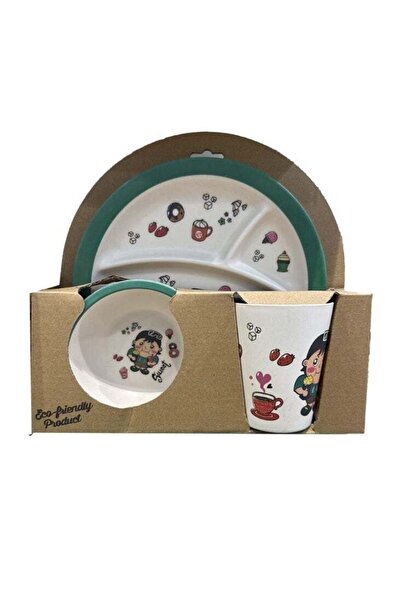 ECO FRIENDLY طقم عشاء صديق للبيئة للأطفال بطبعة كرتونية مع طبق ووعاء وكوب