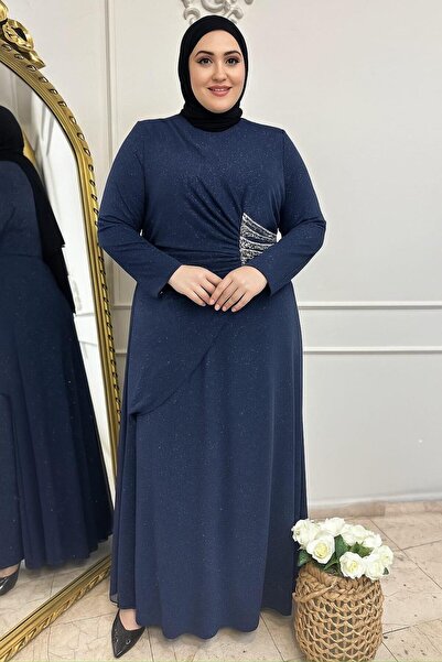 KADİR KORKMAZ GİYİM Simli Taşlı Büyük Beden Tesettür Abiye Elbise