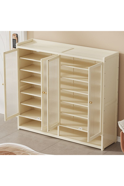 KEKE خزانة أحذية واسعة بثمانية طوابق وأربعة أبواب مع ألواح شفافة مضلعة وقاعدة...