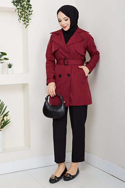 modapark.ist Women's Double-breasted Collar Belted Trench Coat