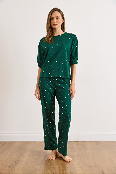 Olalook Women's Green Heart 100% Cotton Long Sleeve Pajama Set Pjm-00000024