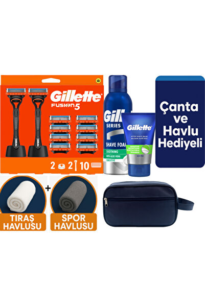 Gillette Fusion 2 Makine+10 Yedek Tıraş bıçağı+2 Stand+200 Ml Köpük +Balsam +...