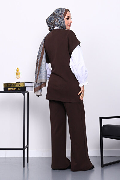 İmajButik Brown Vest and Pants Cupra Modal Set