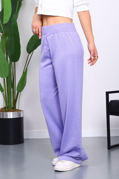 İmajButik Lila High Waist Corded Fabric Wide Leg Knitwear Trousers