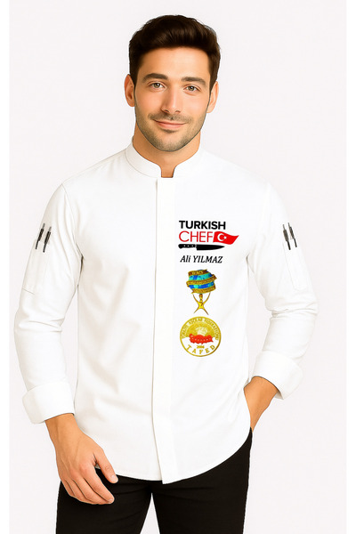 Üniformanya Име Подарък Бяла готварска престилка Униформа за готвач Престилка...