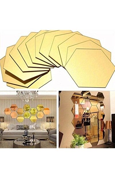 Generic 24pcs golden 46x40x23mm Hexagon Mirror Sticker Self Adhesive Mosaic Tiles Wall Sticker Decals DIY B