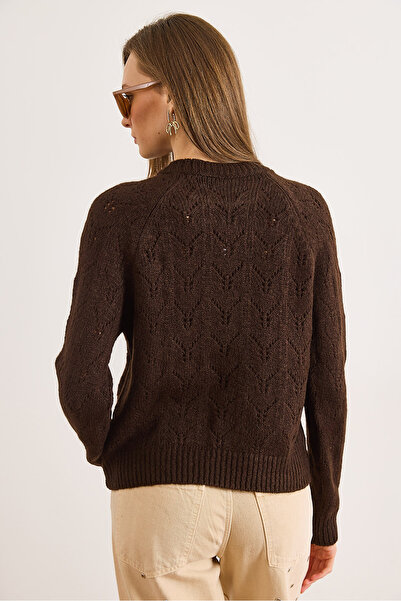 Olalook Women's Bitter Brown Lace-Like Knit Soft Textured Knitwear Sweater Kzk-19001053