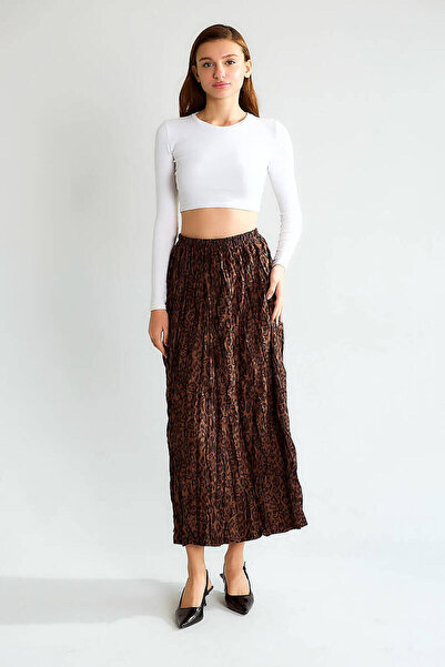 Robin M39171 Leopar Desen Uzun Etek Kahve