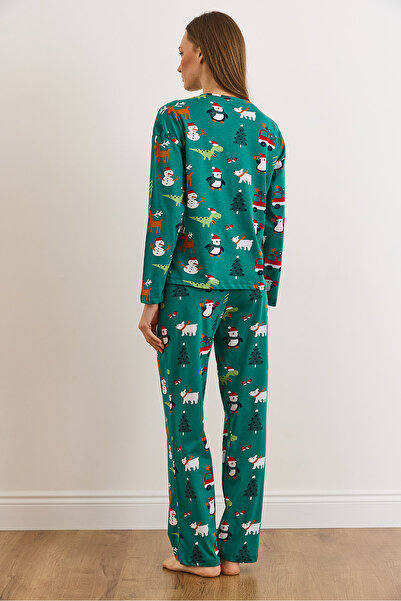 Olalook Women's New Year Green 100% Cotton Long Sleeve Pajamas Set Pjm-00000024