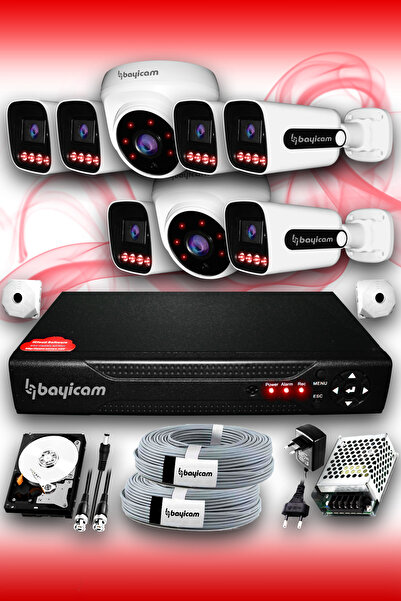 Bayicam 8 Kameralı Süper 2 İç Kamera Set 500 GB 5 MP 2K Net Gece Görüşlü Güve...