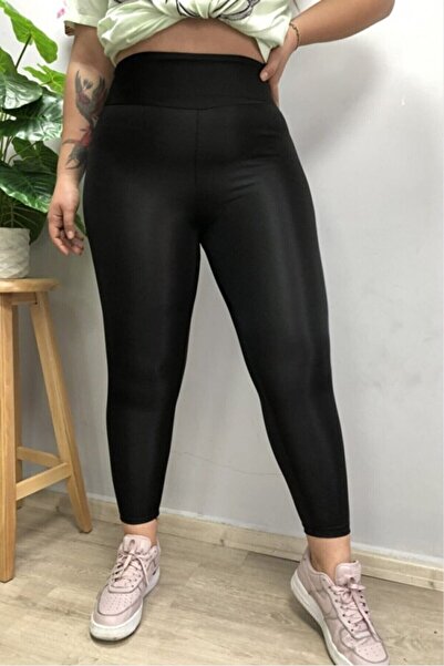 Tusebu Plus Size High Waist Shiny Black Shaping / Sculpting Stretch Fabric Leggings