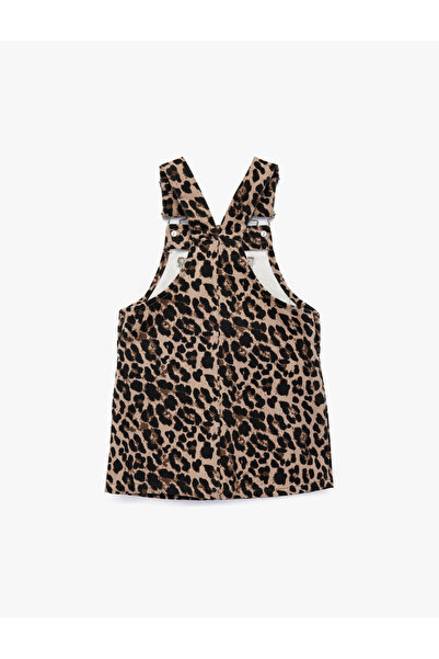 Koton Φόρεμα Gilet από βαμβακερό τζιν με τετράγωνο λαιμόκοψη και τσέπες με σχέδιο λεοπάρ