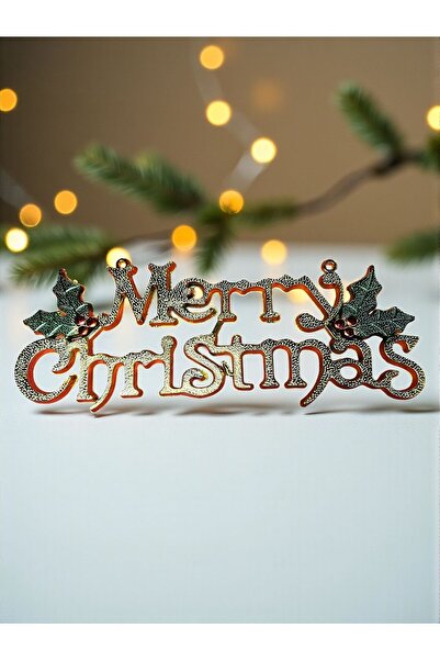Happyland Yılbaşı Süsü Gold Renk Merry Christmas Kapı Duvar Ağac Süsü 30x10 cm HAPPY20205-111