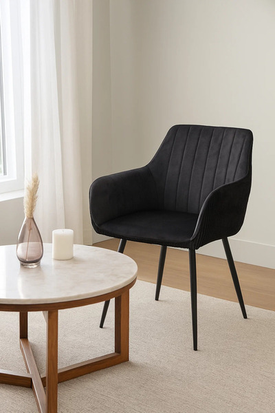 MARIA HOMES كرسي بذراعين عصري من المخمل الأسود - كرسي أنيق من القماش لغرفة ال...