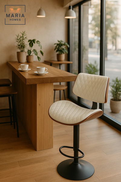 MARIA HOMES Off-White Adjustable Modern Bar Stool for Kitchen Island & Home Bar, Swivel, Cushioned, Stylish