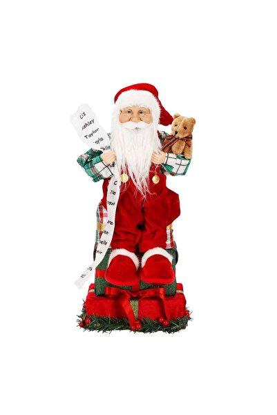 Sunman Hediye Kutularının Üstünde Oturan Noel Baba Dekoratif Biblo 48 cm
