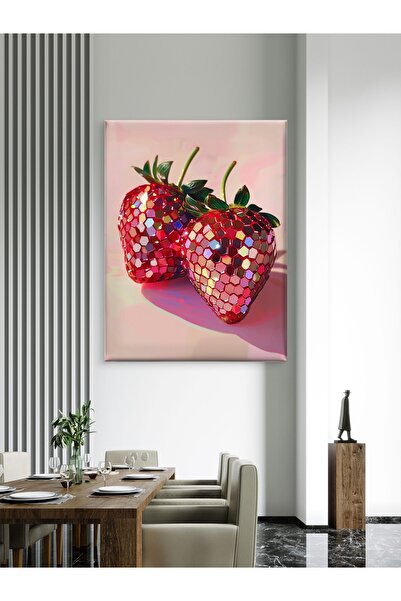 Pikseliart PEMBE PARILTILI ÇİLEKLER – MODERN SANATSAL BASKI KANVAS TABLO