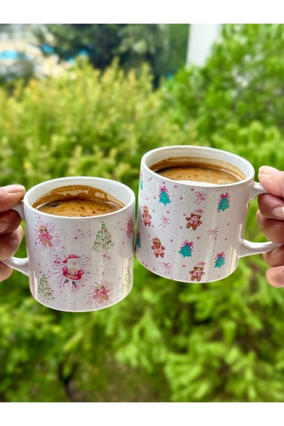 glowoow Yeni Yıl Hediyesi 2’li Kupa Seti-Noel Baba, Çam Ağacı ve Yılbaşı Tema...