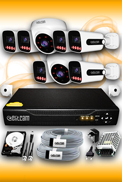 Elitcam 8 Kameralı Süper 2 İç Kamera Set 500 GB 5 MP 2K Net Gece Görüşlü Güve...