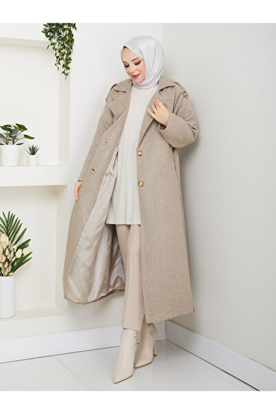 modapark.ist Women's Epaulet Long Length Cashmere Coat