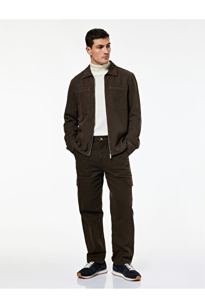 Koton Regular Fit Classic Collar Pocketed Cotton Zipper Shirt Jacket