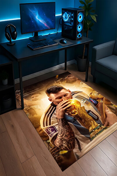 Halura Messi Futbolcu Desenli Kaymaz Taban Makinede Yıkanabilir Gaming Oyuncu...