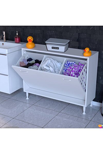 Lina Vella Home Açelya 95 cm Kirli Çamaşır Sepetli Banyo dolabı