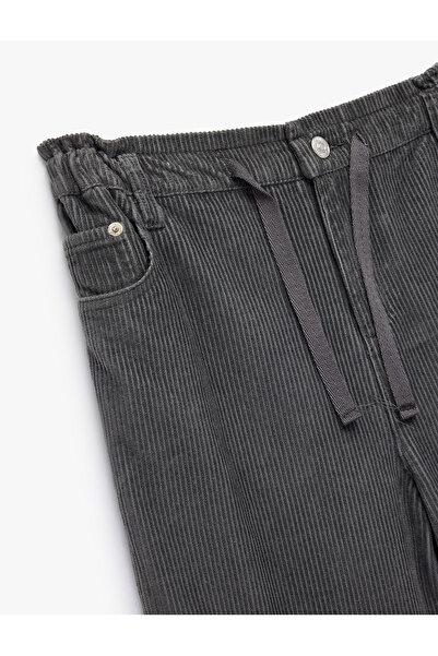 Koton Cotton High Waist Lace-Up Wide Leg Pants