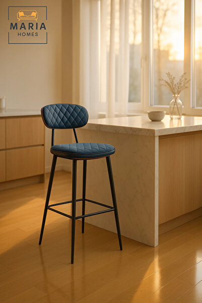 MARIA HOMES Modern Blue Bar Stool for Home Kitchen & Dining Counter, Comfortable Metal Frame Bar Chair