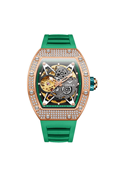 onola Ceas bărbătesc 3838 roz-verde – mecanic, design luxos, luminos, rezistent la apă 3ATM