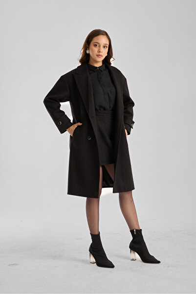 Bolivente Black Regular Double-Breasted Collar Coat