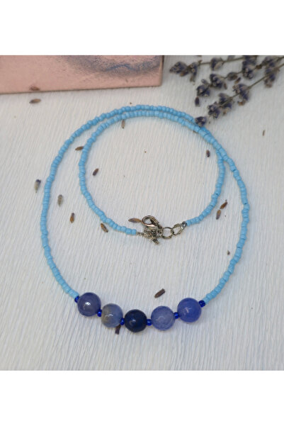 Amma Design Colier Toho cu agate albastre